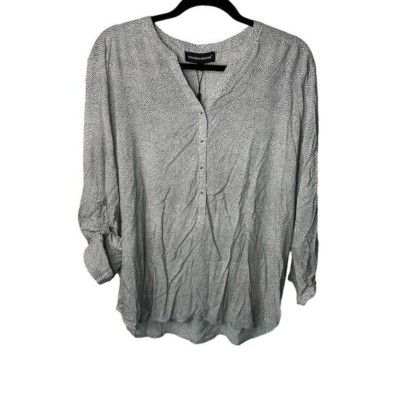 Grand & Greene Blk & Wht V Neck Button Detail Long Sleeve Printed Crepe Top XL - Picture 1 of 15